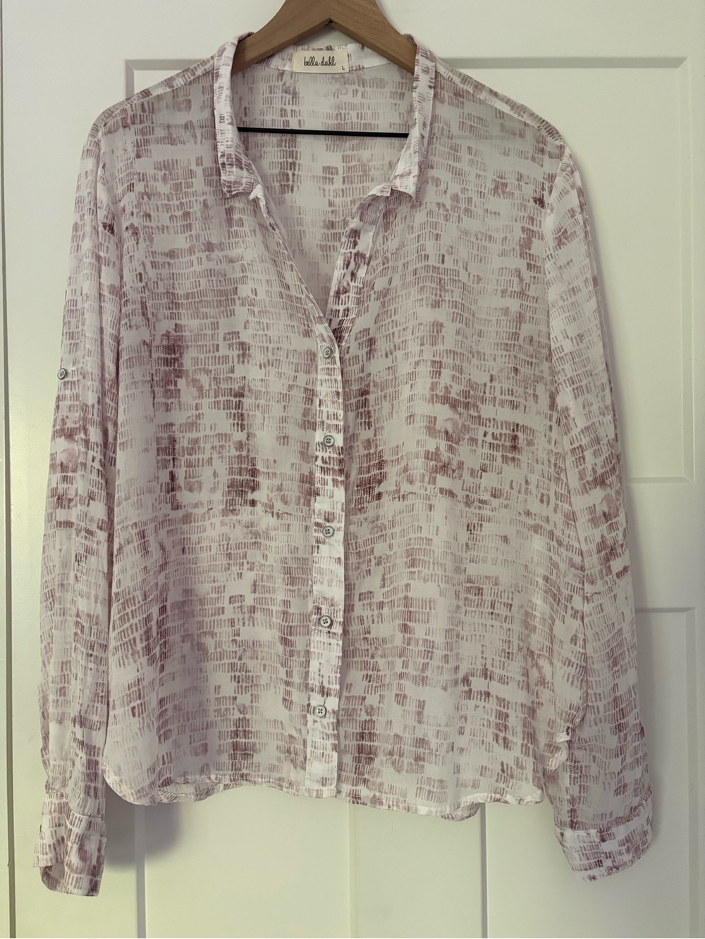 Bella Dahl Sheer Button-Down Shirt in Light Mauve Print